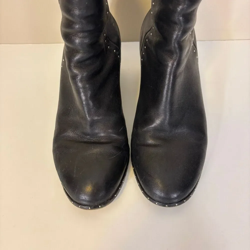 Rag &‎ Bone Black Leather Studded Detail Zipper Back Booties 7